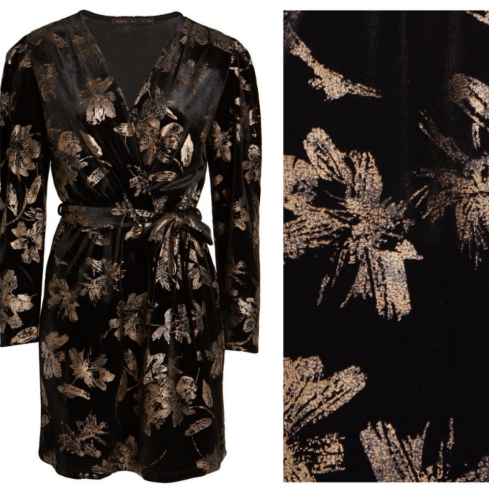 Fraiche by J. Floral Print Velvet Faux Wrap Minidress, Sz XL